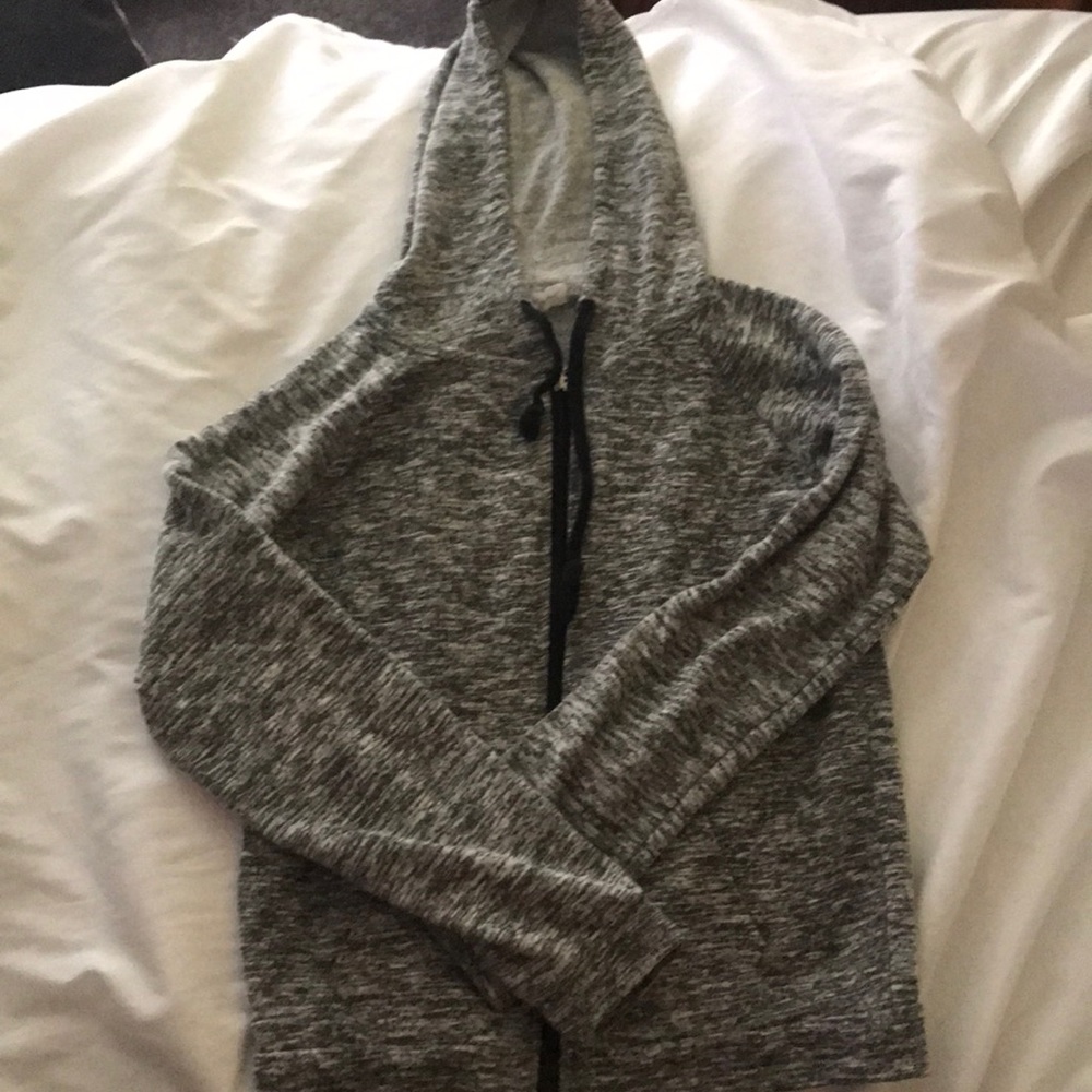 Black, grey, white speckled hoodie, zipper up